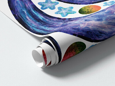Autocollant mural 60x93 Voyage en fusée spatiale avec des astronautes et des planètes