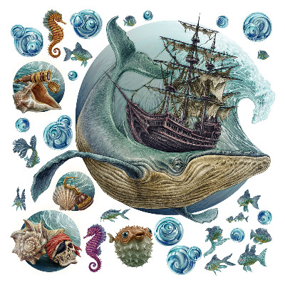 Autocollant mural 60x73 Un conte de fées sous-marin avec des animaux marins