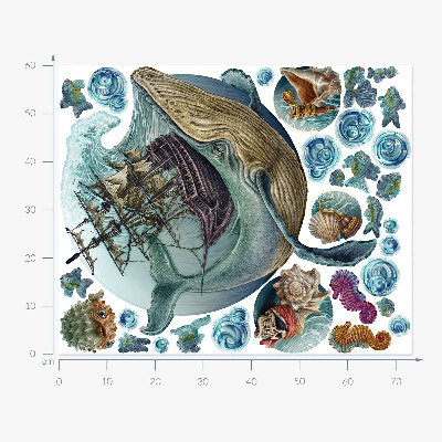 Autocollant mural 60x73 Un conte de fées sous-marin avec des animaux marins