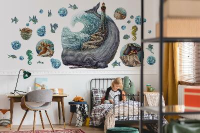 Autocollant mural 60x71 Un conte de fées sous-marin avec une lanterne et des animaux