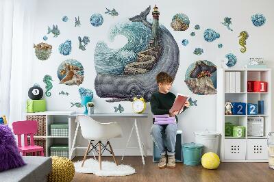 Autocollant mural 60x71 Un conte de fées sous-marin avec une lanterne et des animaux
