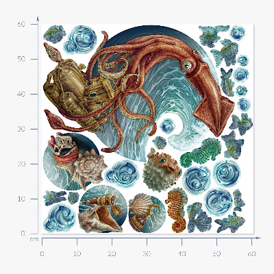 Autocollant mural 60x60 Le pays magique des créatures sous-marines dans un dessin