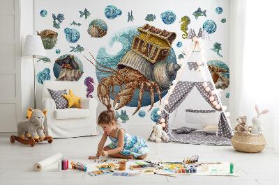 Autocollant mural 60x66 Un conte de fées sous-marin avec des crabes dans un style dessin animé