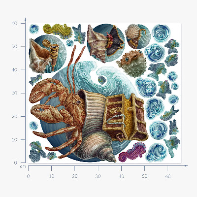 Autocollant mural 60x66 Un conte de fées sous-marin avec des crabes dans un style dessin animé