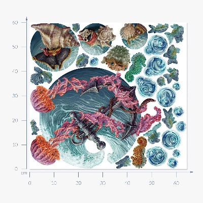 Autocollant mural 60x64 Un conte de fées sous-marin avec des méduses de mer dans le dessin