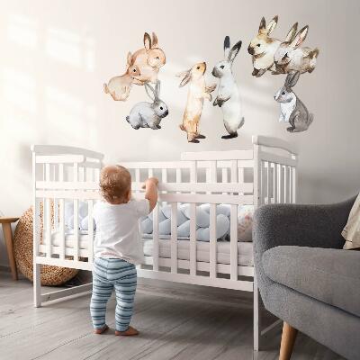 Autocollant mural 60x108 Lapins pastel en technique aquarelle