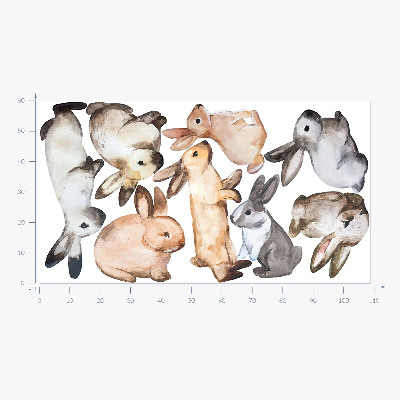 Autocollant mural 60x108 Lapins pastel en technique aquarelle