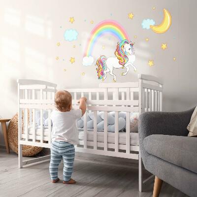 Autocollant mural 60x108 Licorne colorée dans un ciel arc-en-ciel