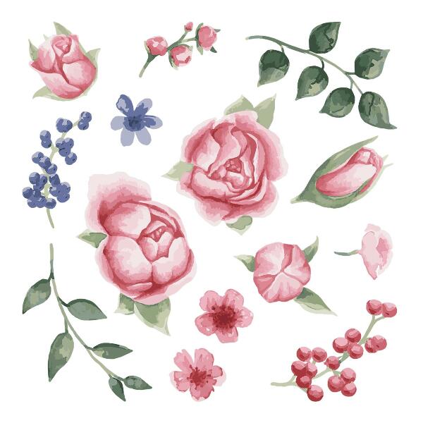 Autocollant mural 60x77 Aquarelles florales avec des pivoines aux tons pastel