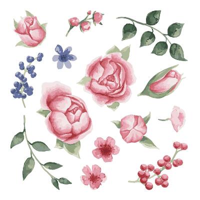 Autocollant mural 60x77 Aquarelles florales avec des pivoines aux tons pastel