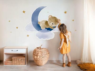 Autocollant mural 60x57 Ours en peluche sur la lune dans les nuages et les étoiles aquarelle