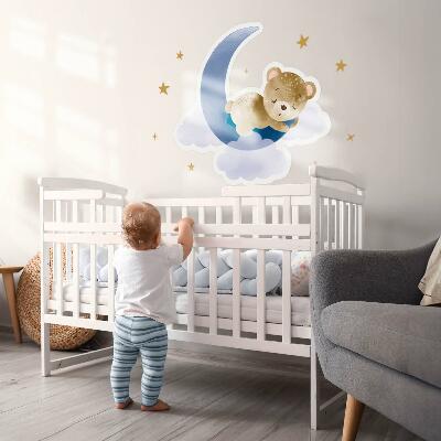 Autocollant mural 60x57 Ours en peluche sur la lune dans les nuages et les étoiles aquarelle