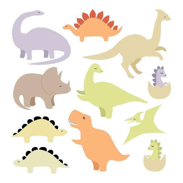 Autocollant mural 60x84 Dinosaures pastel mignons