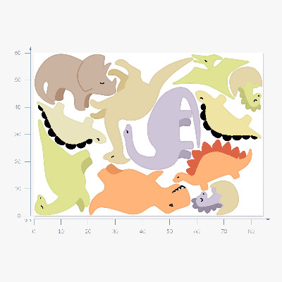 Autocollant mural 60x84 Dinosaures pastel mignons
