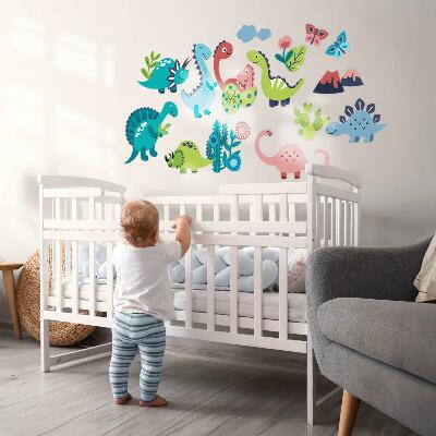 Autocollant mural 60x108 Dinosaures joyeux dans une palette pastel