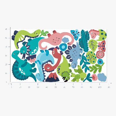 Autocollant mural 60x108 Dinosaures joyeux dans une palette pastel