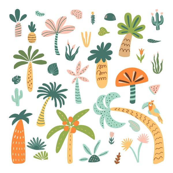 Autocollant mural 60x84 Arbres tropicaux aux tons pastel