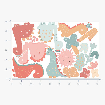Autocollant mural 60x92 Monde pastel des dinosaures dans un style bohème