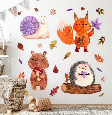 Autocollant mural 60x96 Créatures de la forêt aux tons aquarelles automnaux
