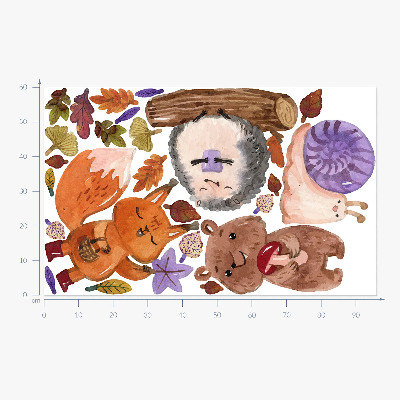 Autocollant mural 60x96 Créatures de la forêt aux tons aquarelles automnaux