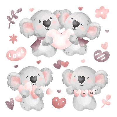 Autocollant mural 60x84 Koalas mignons aux couleurs pastel dans un style aquarelle
