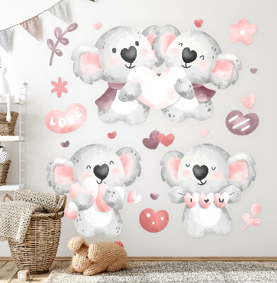 Autocollant mural 60x84 Koalas mignons aux couleurs pastel dans un style aquarelle