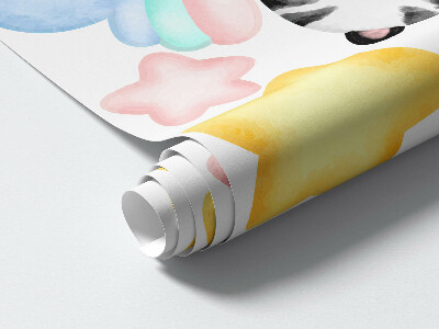 Autocollant mural 60x92 Animaux mignons dans les nuages et les étoiles aquarelle pastel