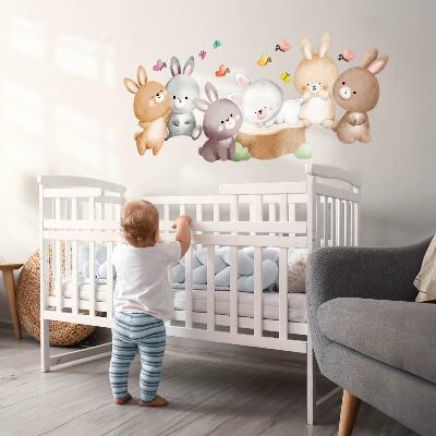 Autocollant mural 60x74 Lapins et papillons pastel dans un style forestier