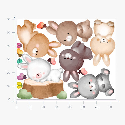 Autocollant mural 60x74 Lapins et papillons pastel dans un style forestier