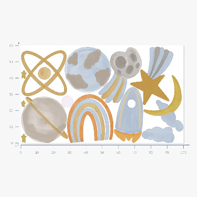 Autocollant mural 60x100 Une illustration spatiale de planètes et d'étoiles aux pastels.