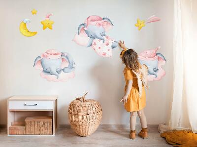 Autocollant mural 60x91 Éléphants et nuages dans un style aquarelle pastel