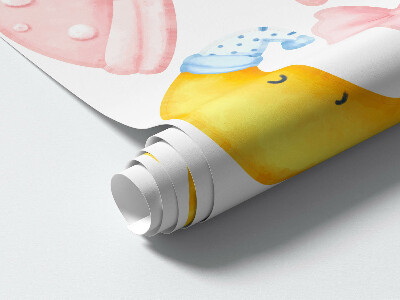 Autocollant mural 60x91 Éléphants et nuages dans un style aquarelle pastel