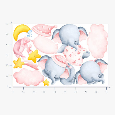 Autocollant mural 60x91 Éléphants et nuages dans un style aquarelle pastel