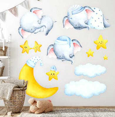 Autocollant mural 60x82 Éléphants et nuages dans un paradis pastel