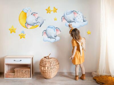 Autocollant mural 60x82 Éléphants et nuages dans un paradis pastel