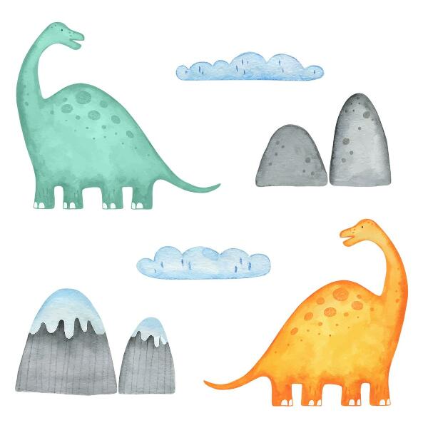 Autocollant mural 60x108 Dinosaures dans des paysages à l'aquarelle pastel