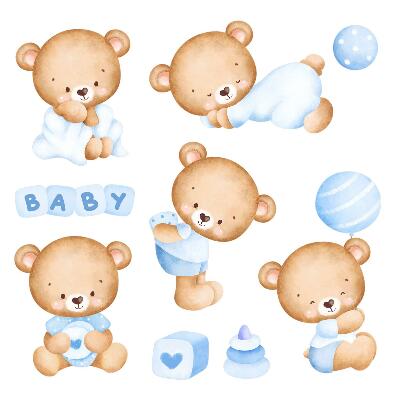 Autocollant mural 60x103 Ours en peluche pastel en version aquarelle