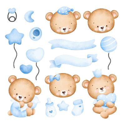 Autocollant mural 60x84 Ours en peluche à l'aquarelle pastel dans un style charmant