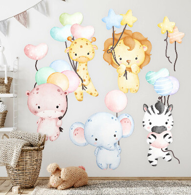 Autocollant mural 60x89 Safari avec des animaux sauvages et des ballons aquarelles
