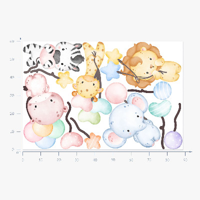 Autocollant mural 60x89 Safari avec des animaux sauvages et des ballons aquarelles