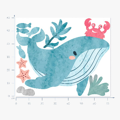 Autocollant mural 60x72 Un pays sous-marin de créatures aquarelles