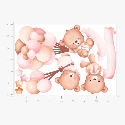 Autocollant mural 60x87 Ours en peluche avec des ballons à l'aquarelle pastel