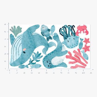 Autocollant mural 60x109 Un paradis marin dans un style aquarelle