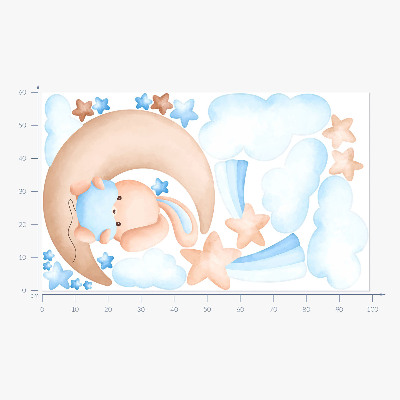 Autocollant mural 60x99 Lapin nuage sur une lune pastel