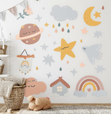 Autocollant mural 60x99 Boho dans des tons pastel de ciel et d'espace