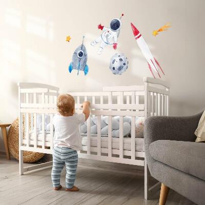Autocollant mural 60x101 Motif pastel spatial avec astronaute et fusées