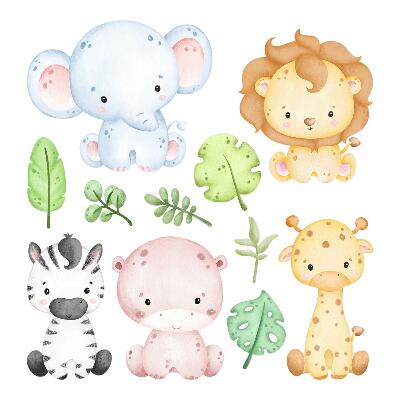 Autocollant mural 60x69 Safari aux tons pastel avec des animaux charmants