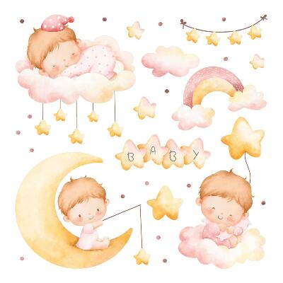 Autocollant mural 60x80 De doux bébés dans les nuages