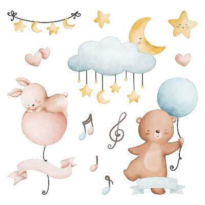 Autocollant mural 60x89 Animaux en ballons dans un ciel pastel