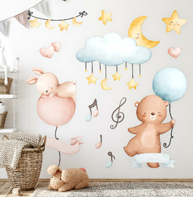 Autocollant mural 60x89 Animaux en ballons dans un ciel pastel